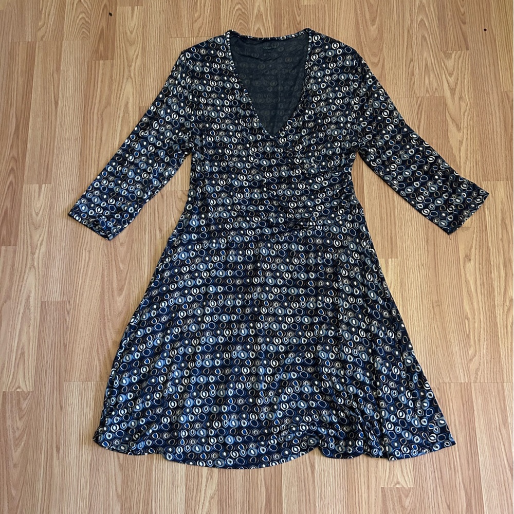 Garnet Hill Black and White Patterned Midi Dress